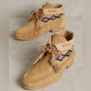 Soludos x Anthropologie Womens Sagebrush Moccasin Boho Aztec Booties Tan Size 10